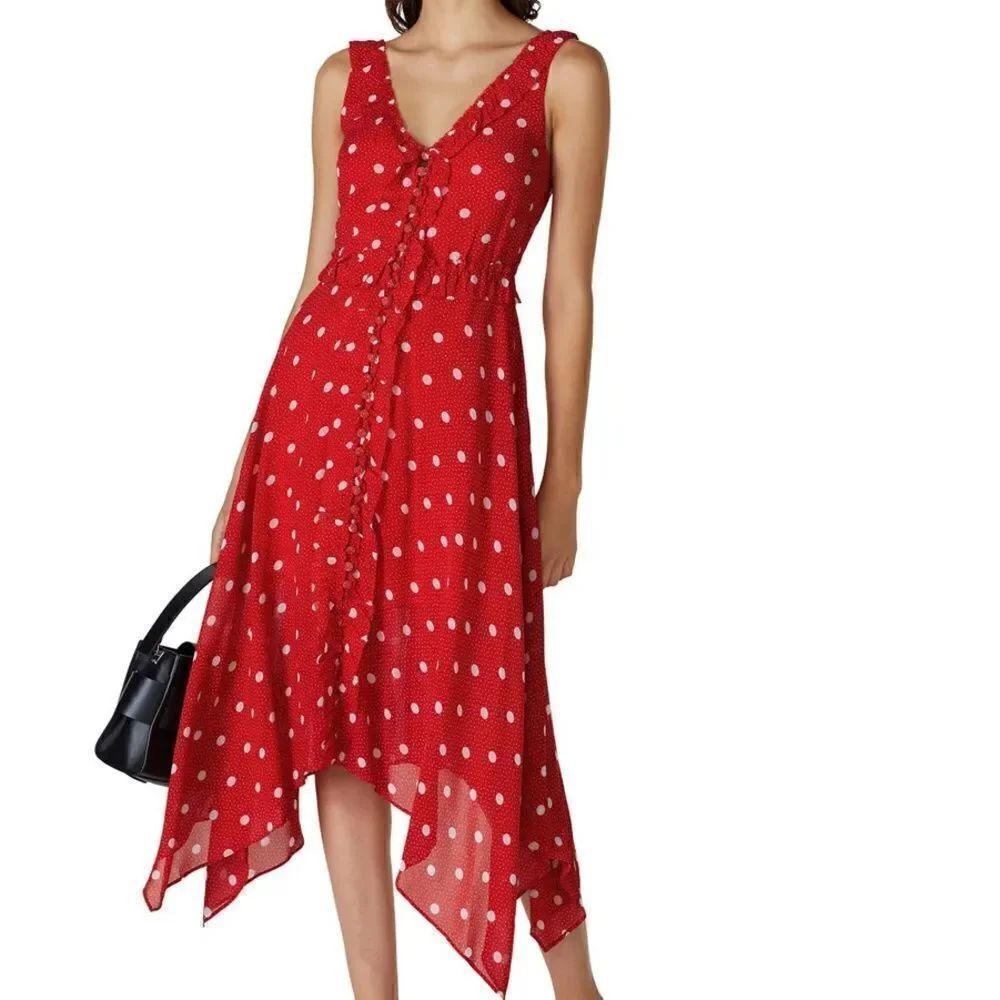 THE KOOPLES Sleeveless long red dress with polka dots size 0